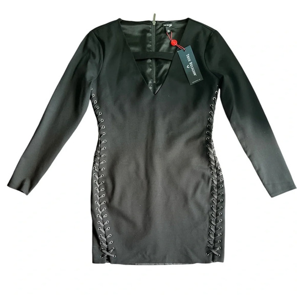 True Religion Dresses & Skirts - True Religion Authentic Black Long Sleeve Lace-Up Side Dress NWT Size M
